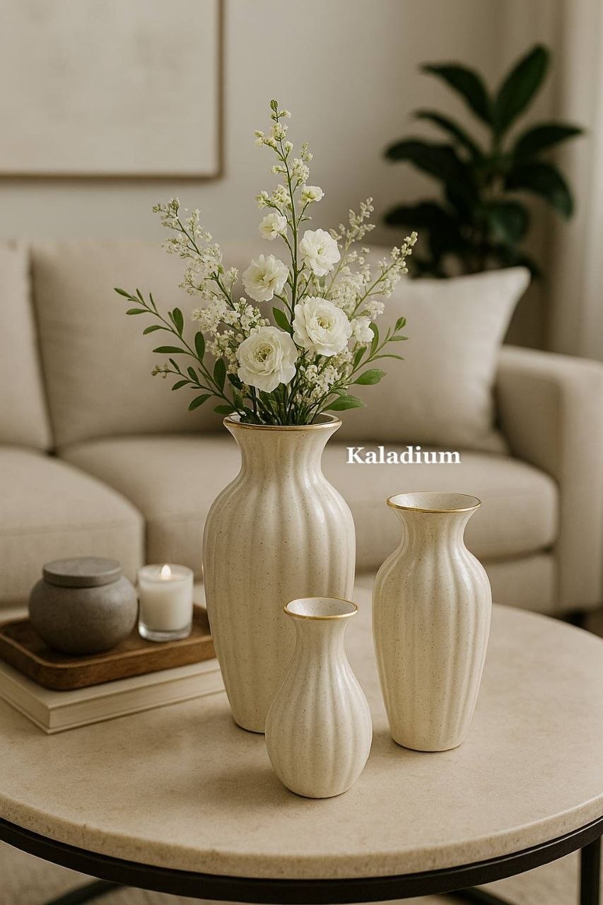 گلدان های ۳ سایزی کرمی ( ۳ سایز )