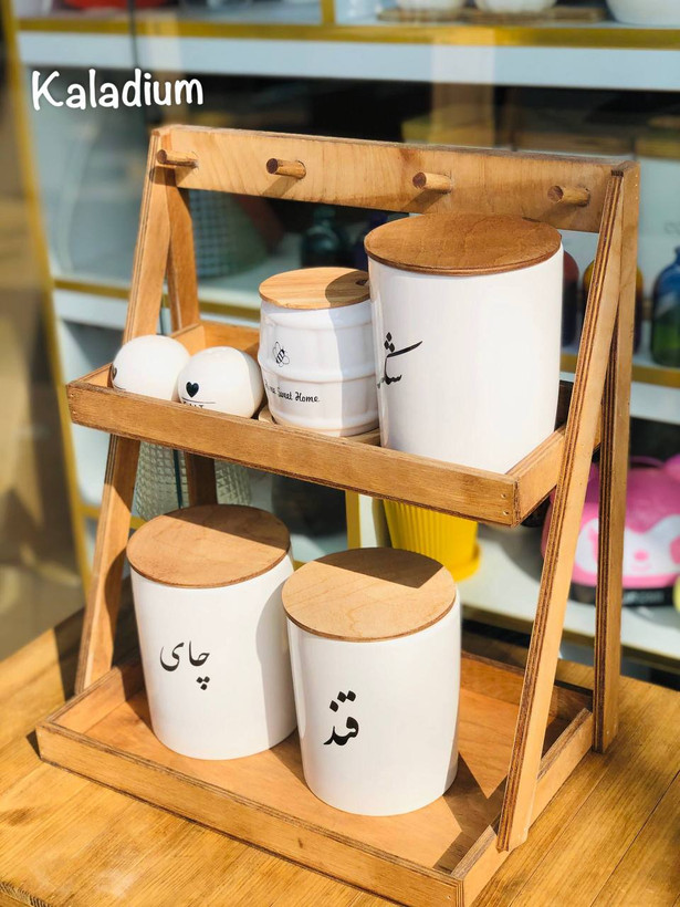 استند چوبی + جای اویز قهوه